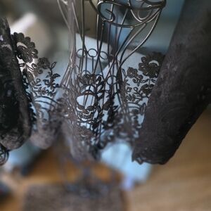 Vintage Skull & Black Lace Open-Front Sheer Kimono